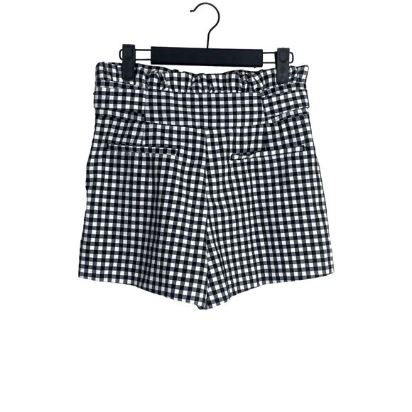 ZARA Paperbag Checker Tie Shorts Hi Waist Ruffles Side Zip Pockets S Black White - Picture 6 of 15